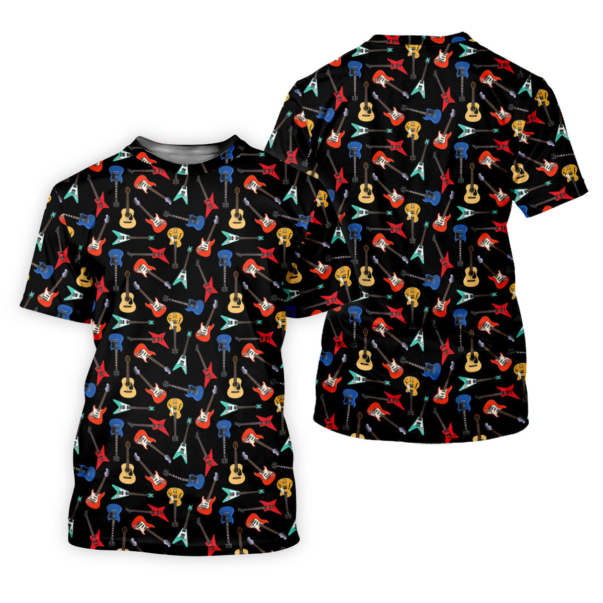 Guitar Pattern Hawaiian Golf Shirt, Music Lover Men's Golf Shirt, Polo Shirts For Men