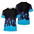 Black Cyan Purple Flame Sleeve Golf Shirt, Women's Golf Tops, Women’s Golf Apparel