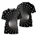 3D Vortex Golf Shirt, Black White Optical Illusion Tunnel Pattern, Golf Shirt For Men