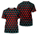 3D Effect Circular Pattern Red Golf Shirt, Cool Golf Outfit, Women Golf Top, Ladies Golf Shirts