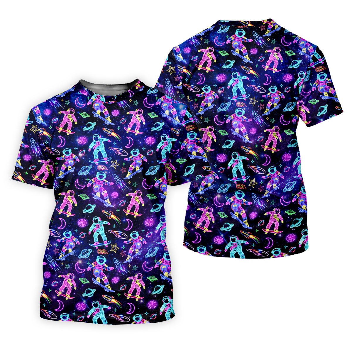 Neon Astronaut Skateboarding Galaxy Polo Shirt, Mens Golf Shirts, Golf Polo Shirts For Men, Printed Golf Shirts
