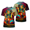 Abstract Colorful Cat Halloween Golf Polo Shirt, Women's Golf Tops, Golf Polo For Women