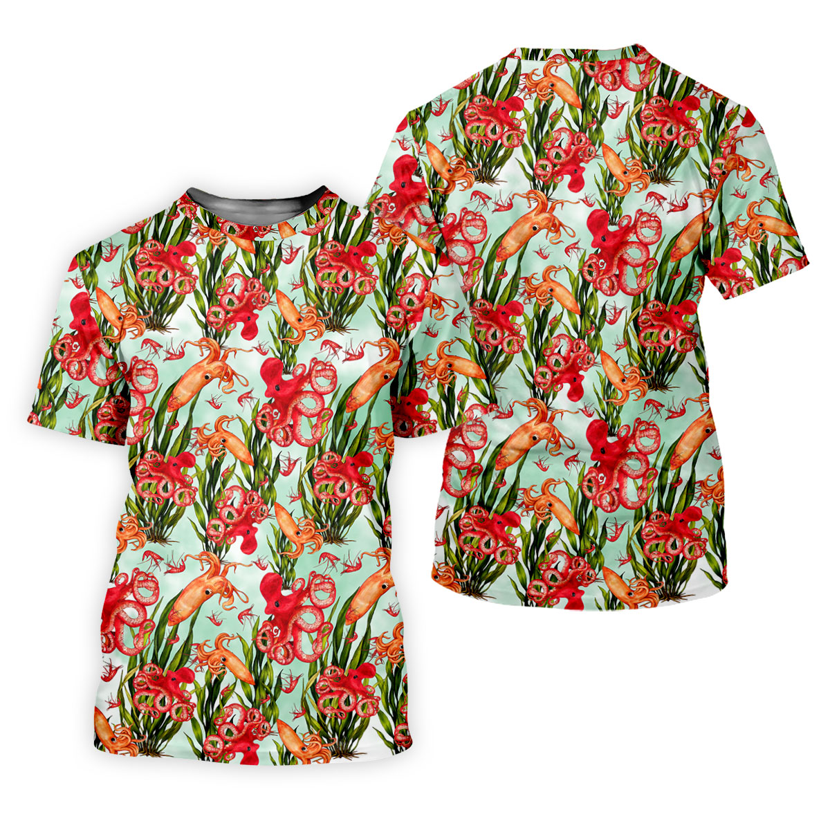 Tropical Cephalopods Among Seaweed  Hawaiian Golf Polo, Golf Tops For Men, Golfing Apparel
