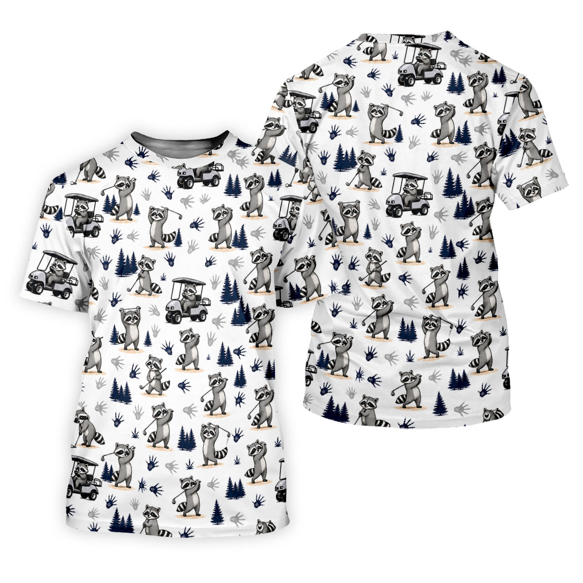 Funny Raccoon Golf Cart Pattern Polo Shirt, Ladies Golf Shirt, Women's Golf Apparel