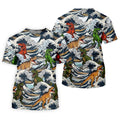 T Rex Surfing Great Wave Golf Polo Shirt, Women's Golf Polo, Golf Shirts For Women