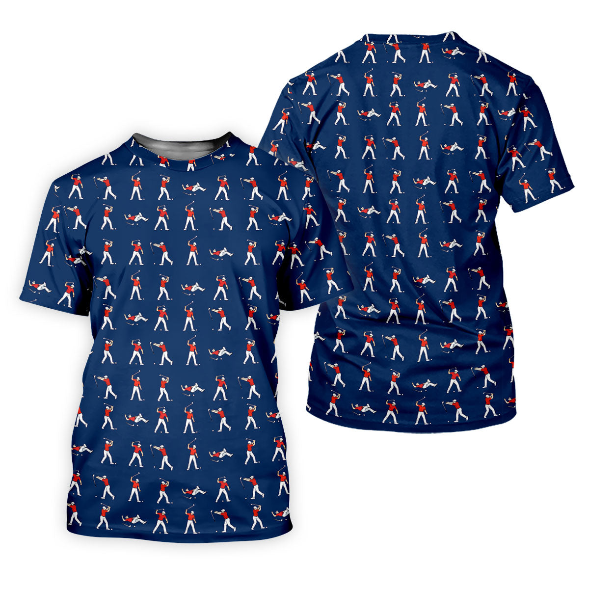 Cartoon Figures Golf Pose Navy Golf Shirt, Golf Tops For Men, Polo Shirts For Men, Golf Shirts For Men