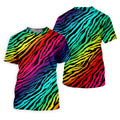 Rainbow Gradient LGBT Support Zebra Pattern Ladies Golf Tops, Pride Month Golf Shirt For Women