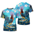 Tropical Floral Beach Scene with Ocean Surf Hawaiian Golf Polo, Golf Tops For Women, Golfing Apparel