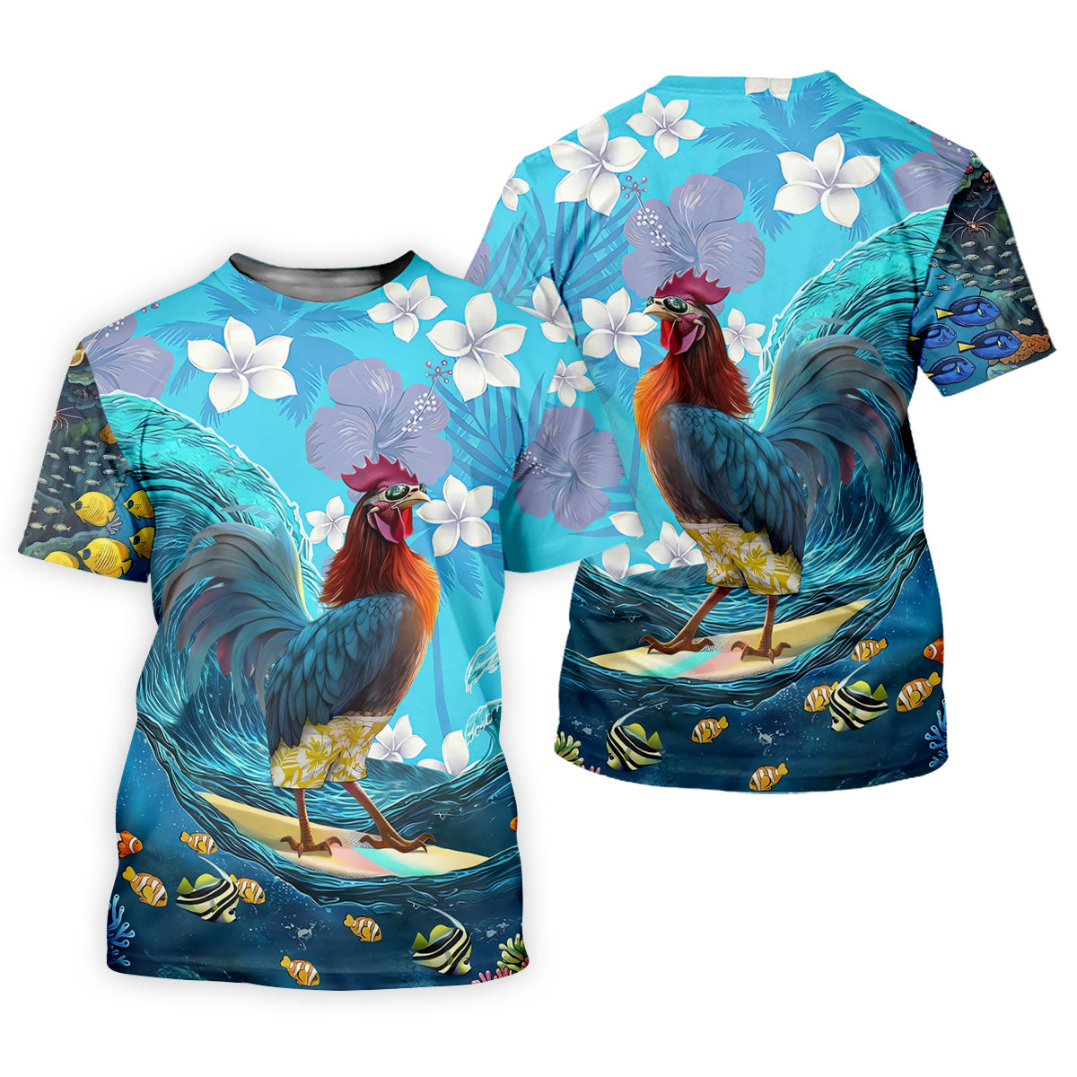 Tropical Floral Beach Scene with Ocean Surf Hawaiian Golf Polo, Golf Tops For Women, Golfing Apparel