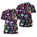 Black Neon Mushroom Pattern Golf Shirt, Mens Golf Polo, Golf Apparel For Men, Printed Golf Shirts