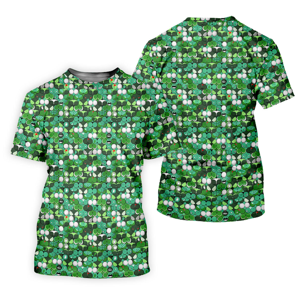 Green Golf Ball And Flag Pattern Golf Shirt, Ladies Golf Shirts , Women's Golf Tops
