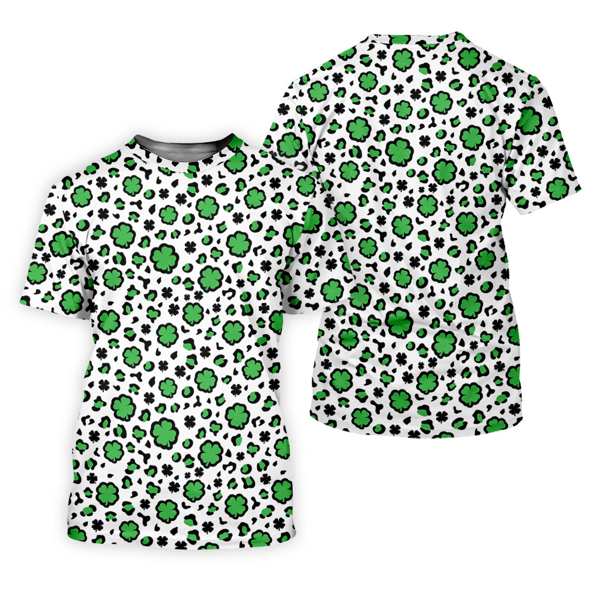 Lucky Four Leaf Clover Leopard Pattern St Patrick's Day Golf Shirt, Polo Shirts For Men, Golf Shirts For Men
