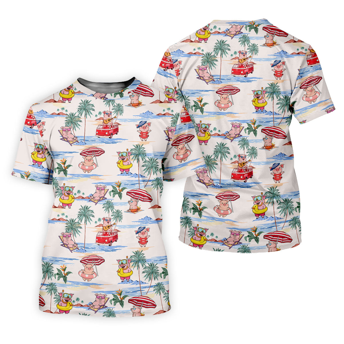 Cute Pig Beach Adventure Hawaiian Golf Polo, Golf Tops For Men, Golfing Apparel