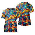 Autism Awareness Rainbow Gradient Puzzle Pattern Golf Tops For Men, Men's Golf Shirt, Polo Shirts For Men
