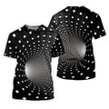 3D Vortex Golf Shirt, Black White Optical Illusion Tunnel Pattern, Golf Shirt For Women