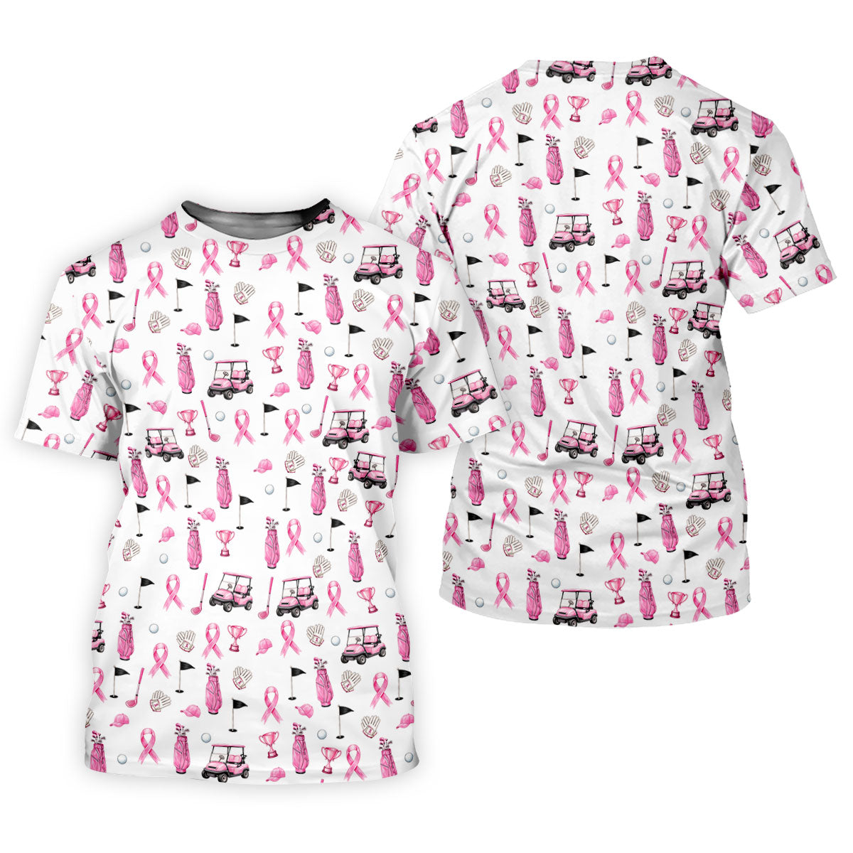 Pink Golf Cart Ribbon Breast Cancer Polo Shirt, Womens Golf Polo, Golf Tops For Women