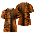 Orange Tiger Stripe Split Pattern Golf Shirt, Women's Golf Tops, Ladies Golf Shirts, Printed Golf Shirt