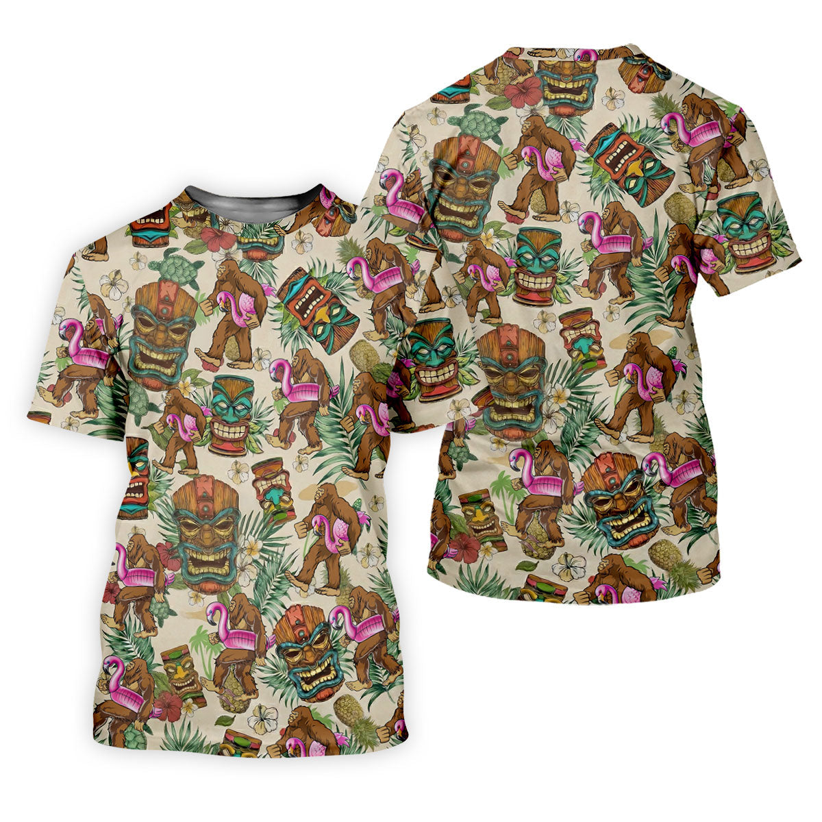 Tropical Bigfoot Adventure with Tiki Totems Design Hawaiian Golf Polo, Golf Tops For Men, Golfing Apparel