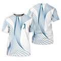 Geometric Line Wavy Line Blue And White Golf Shirts For Men, Men's Golf Shirt, Polo Shirts For Men