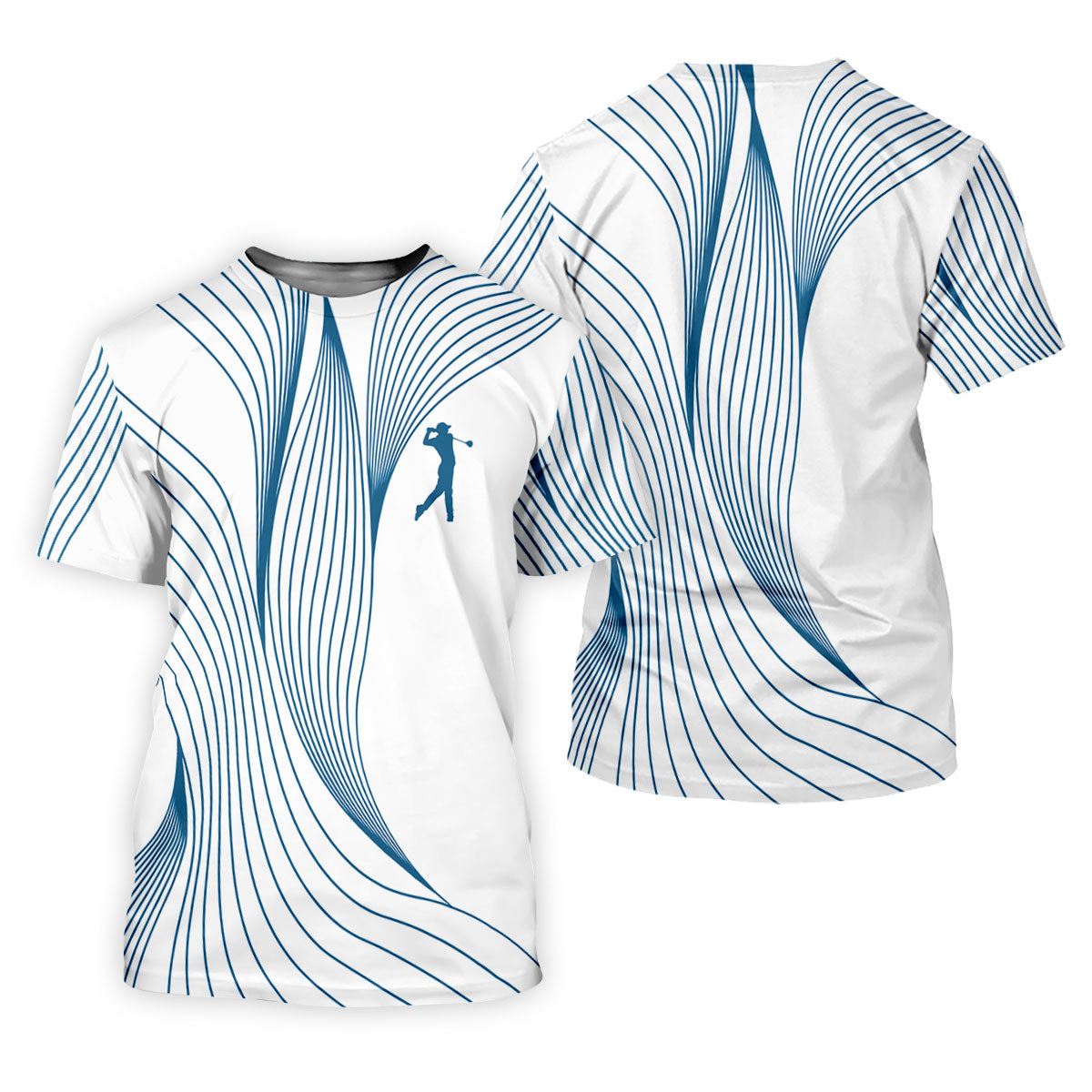 Geometric Line Wavy Line Blue And White Golf Shirts For Men, Men's Golf Shirt, Polo Shirts For Men