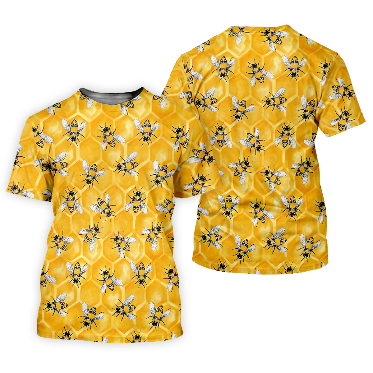 Realistic Flying Bees on Golden Honeycomb Hawaiian Golf Polo, Golf Tops For Men, Golfing Apparel