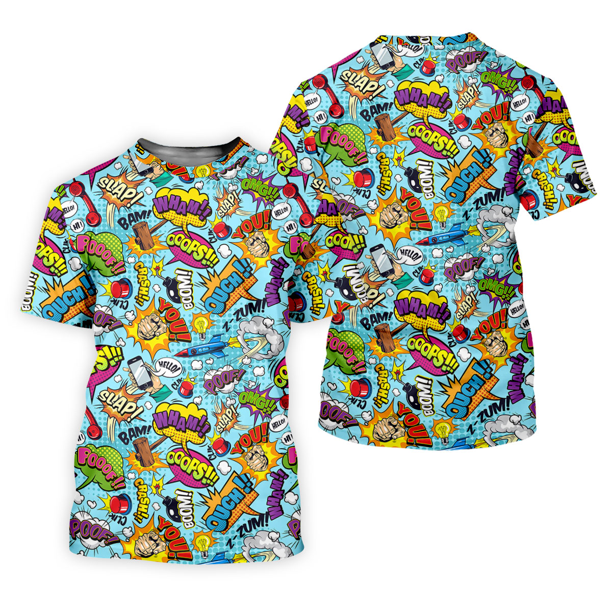 Comic Pattern Hawaiian Golf Shirt, Retro Style Men's Golf Shirt, Polo Shirts For Men