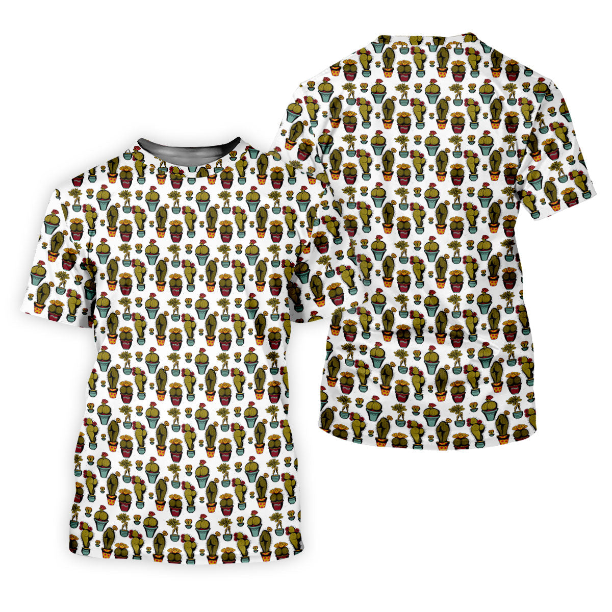 Funny Potted Cactus Pattern Men's Golf Polo Shirt, Adult Humor Golf Apparel For Men, Printed Golf Shirts