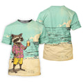 Raccoon Tropical Beach Escape Hawaiian Golf Shirt, Women's Golf Tops, Ladies Golf Shirts
