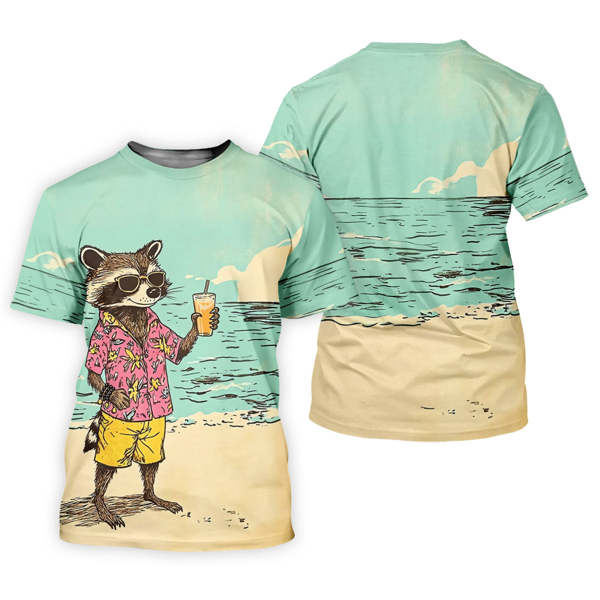 Raccoon Tropical Beach Escape Hawaiian Golf Shirt, Women's Golf Tops, Ladies Golf Shirts