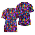 Psychedelic Cat Golf Shirt, Colorful Neon Cat Pattern, Polo Shirts For Women