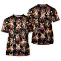 Cute Corgi Floral Hawaiian Pattern Polo Shirt, Mens Golf Polo, Funny Golf Shirt