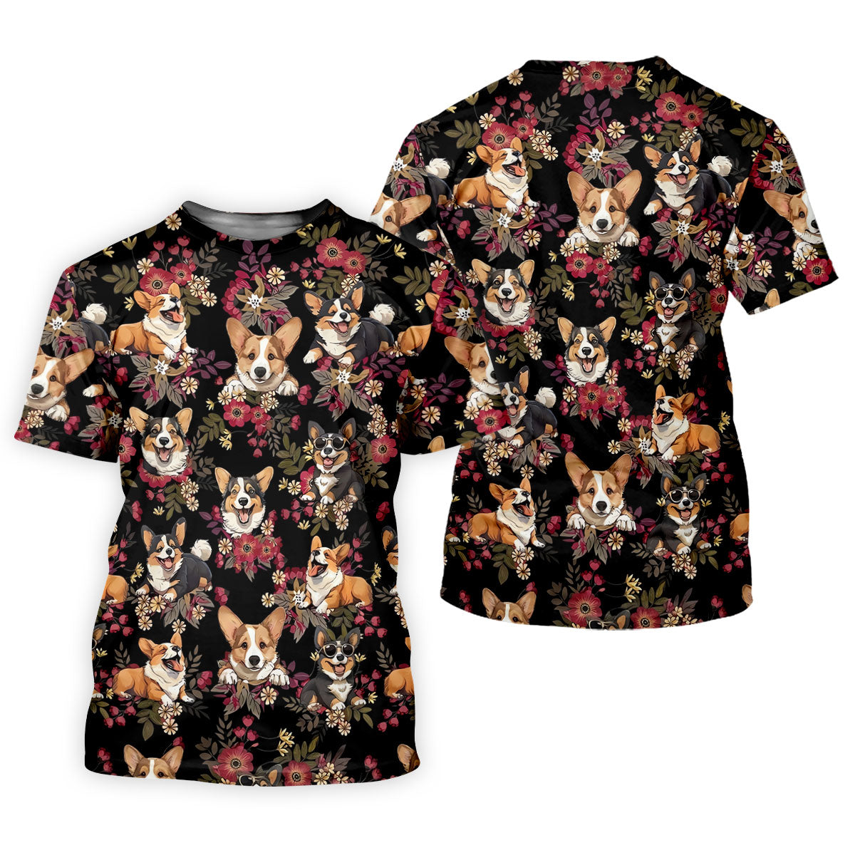 Cute Corgi Floral Hawaiian Pattern Polo Shirt, Mens Golf Polo, Funny Golf Shirt