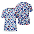 Japanese Shark Wave Sakura Golf Shirt, Mens Golf Polo, Printed Golf Shirts, Golf Apparel For Men