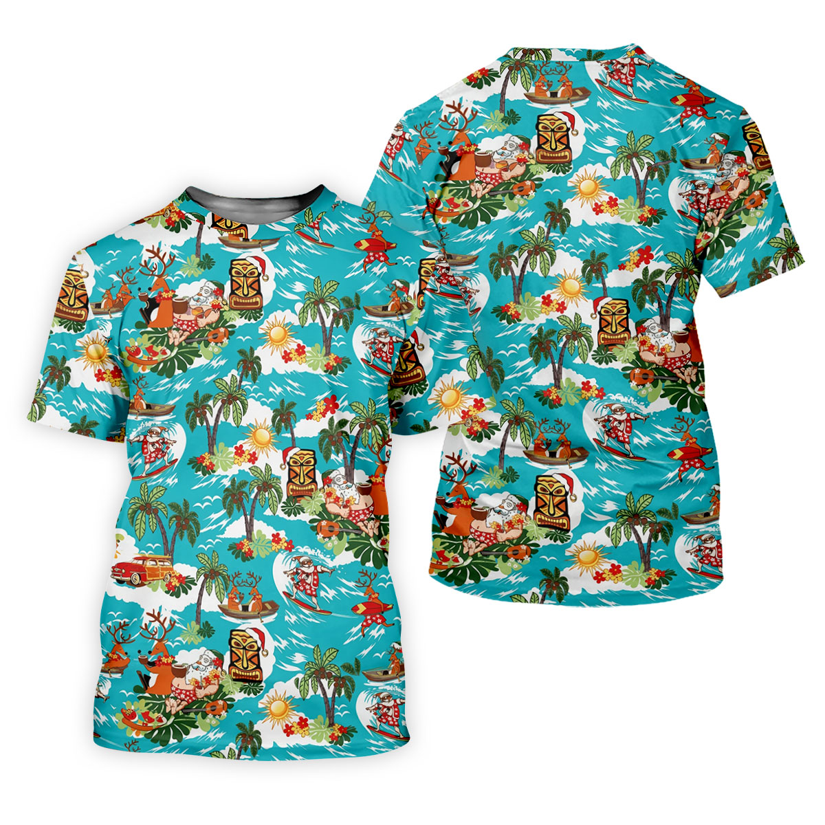 Men's Funny Surfing Santa Hawaiian Golf Shirt, Christmas Golf Shirt, Fun Golf Polo For Men