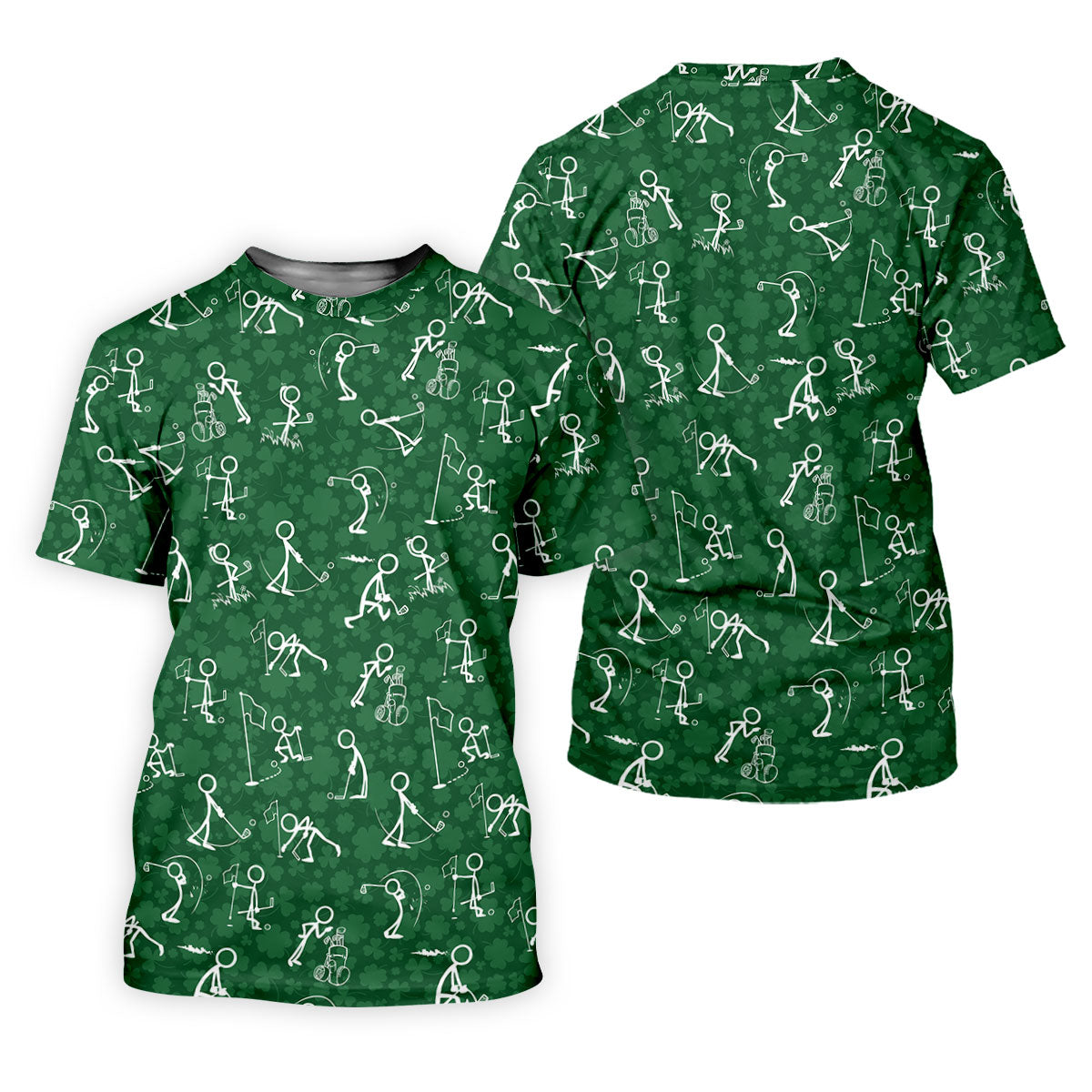 Stick Figure Golf Pose Shamrock Golf Shirt, St Patrick's Day Golf Tops For Men, Polo Shirts For Men