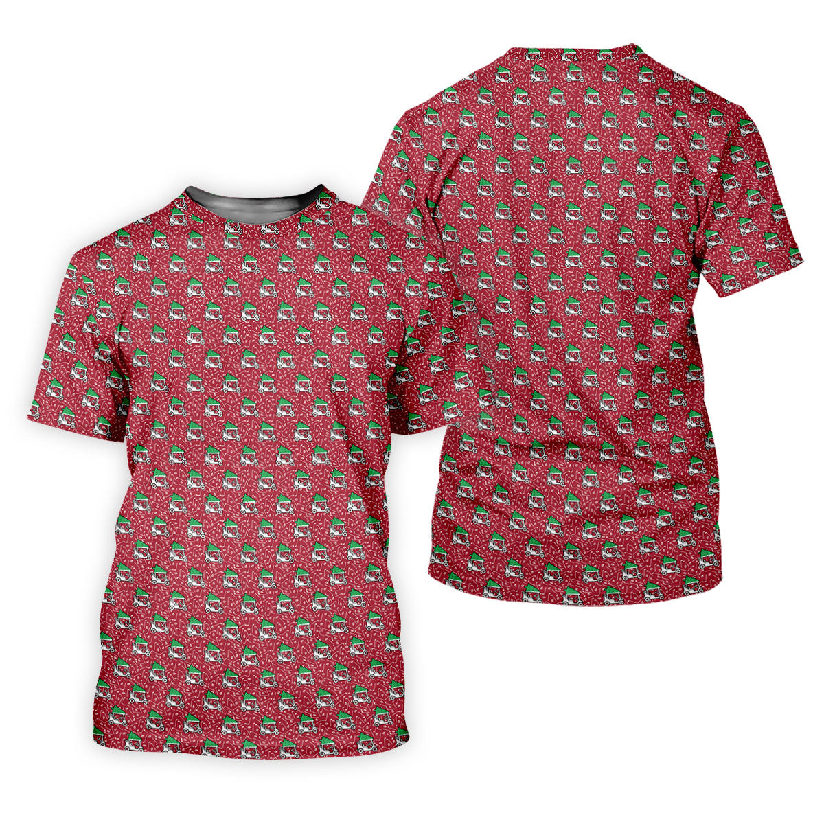 Christmas Golf Cart Pattern Red Women's Golf Tops, Christmas Golf Shirt, Polo Shirts For Women