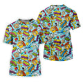 Comic Pattern Hawaiian Golf Shirt, Retro Style Women's Golf Tops, Ladies Golf Shirts