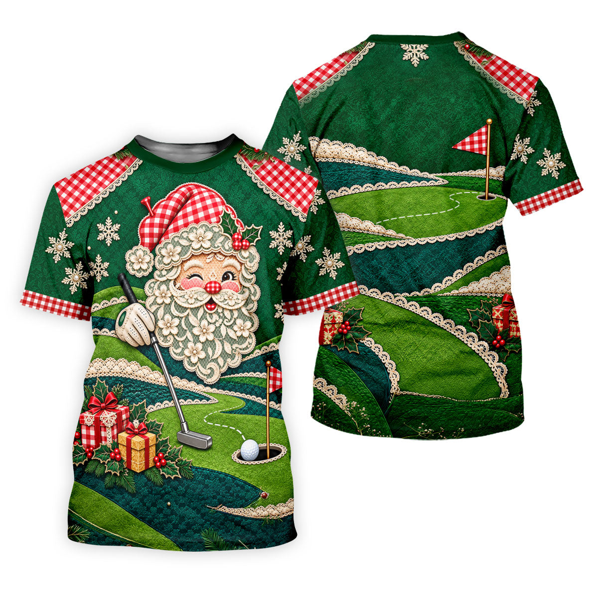 Christmas Winking Santa Golf Polo Shirt, Christmas Golf Shirt, Mens Golf Apparel