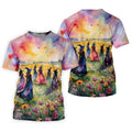 Watercolor Witch Gathering Halloween Golf Polo Shirt, Printed Golf Shirts, Golf Polo Shirts For Men