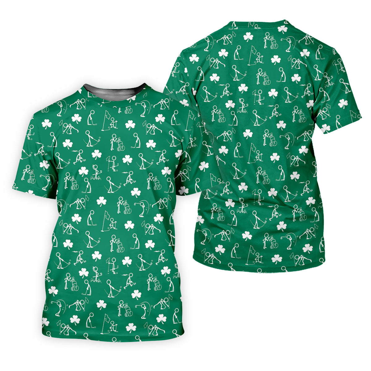 Stick Figure Golf Pose St Patrick's Day Shamrock Green Golf Shirt, Polo Shirts For Men, Golf Shirts For Men