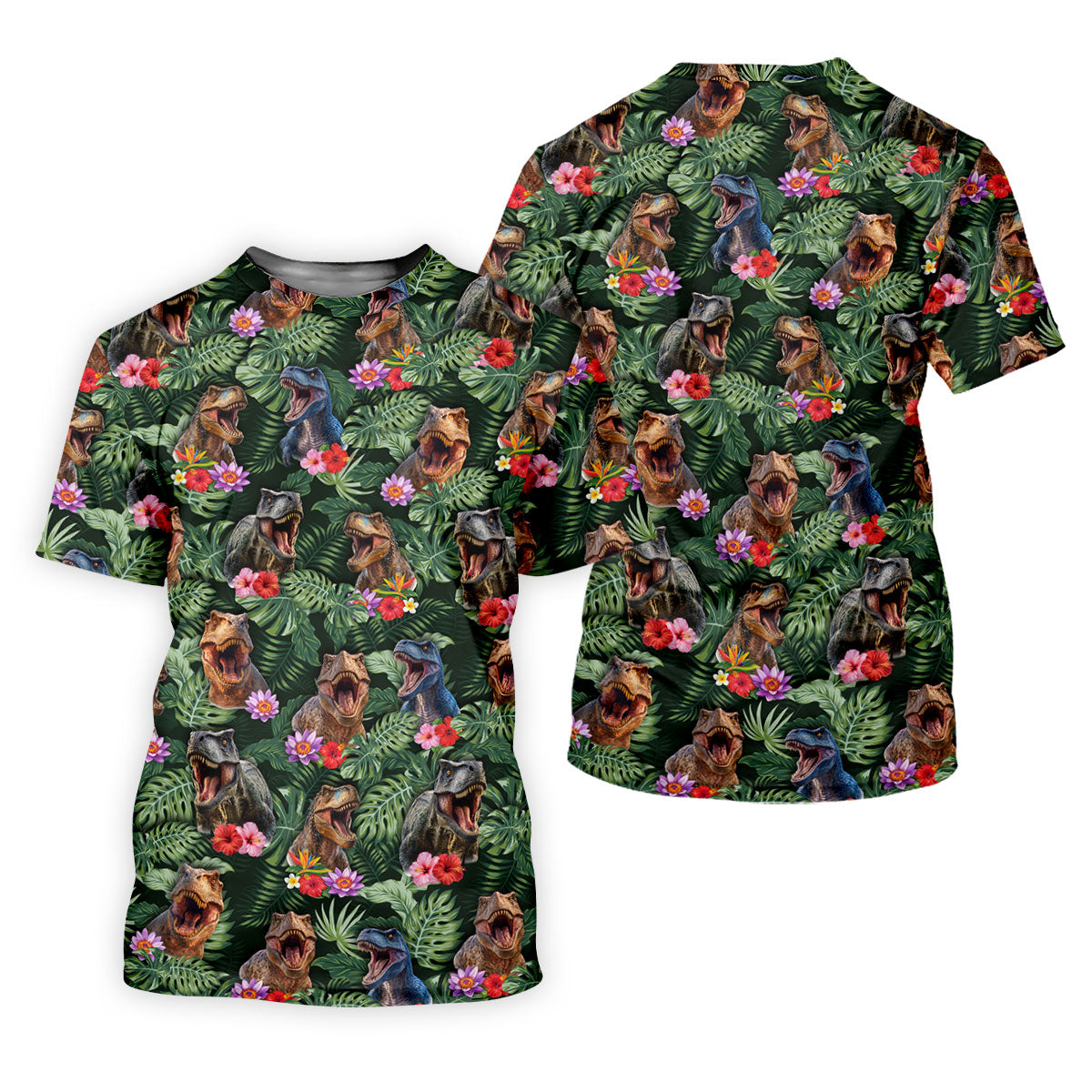 Tropical T Rex Floral Pattern Hawaiian Golf Polo, Golf Tops For Men, Golfing Apparel