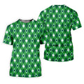 Green And White Lucky Four Leaf Clover Argyle Pattern St Patrick's Day Golf Shirt, Polo Shirts For Men