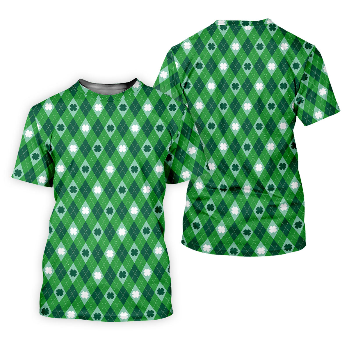 Green And White Lucky Four Leaf Clover Argyle Pattern St Patrick's Day Golf Shirt, Polo Shirts For Men
