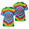 Rainbow Tie Dye Golf Shirt, Psychedelic Spiral Burst Pattern, Golf Shirt For Women