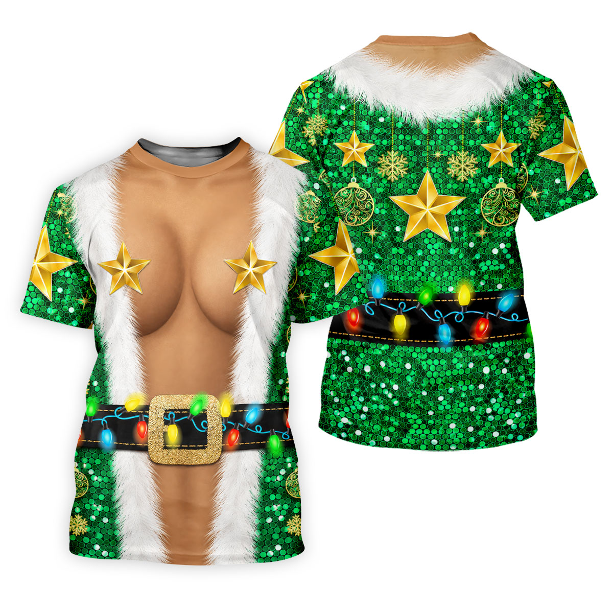Green Santa Gold Stars Christmas Golf Shirt, Ladies Golf Shirt, Women’s Golf Apparel