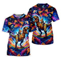 Pizza Space Cat Rainbow Dinosaur Hawaiian Golf Shirt, Women's Golf Tops, Ladies Golf Shirts