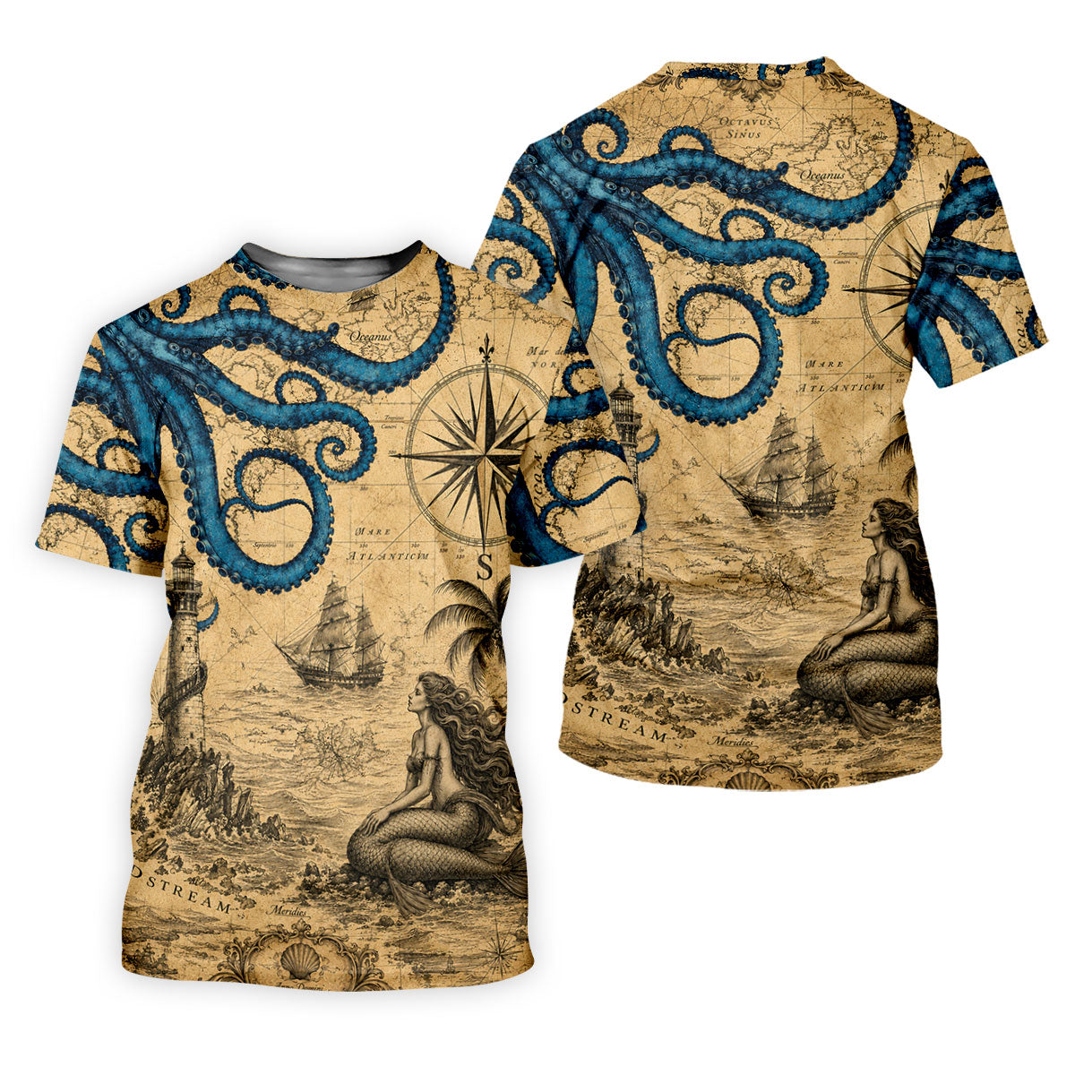 Mermaid Princess Vintage Nautical Hawaiian Golf Shirt, Men's Golf Shirt, Polo Shirts For Men