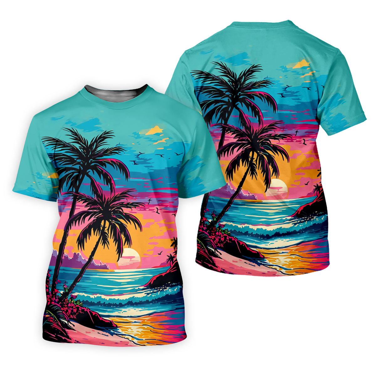 Tropical Sunset Palm Tree Hawaiian Golf Shirt, Ladies Golf Shirt, Womens Golf Tops