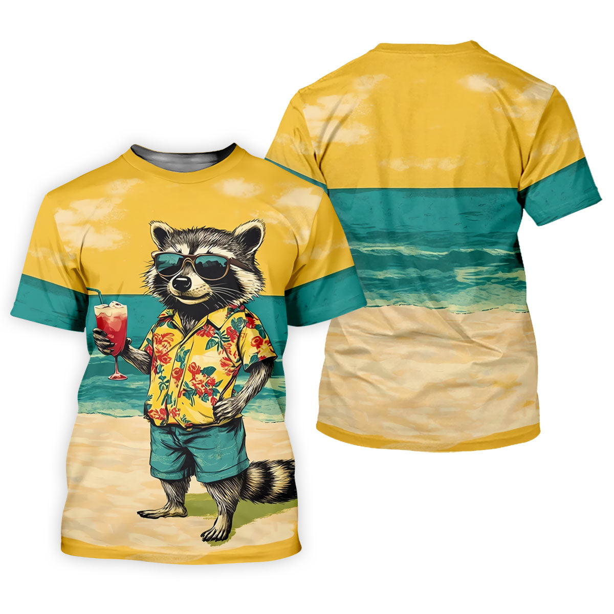 Cool Raccoon Tropical Yellow Hawaiian Golf Polo, Golf Tops For Women, Golfing Apparel
