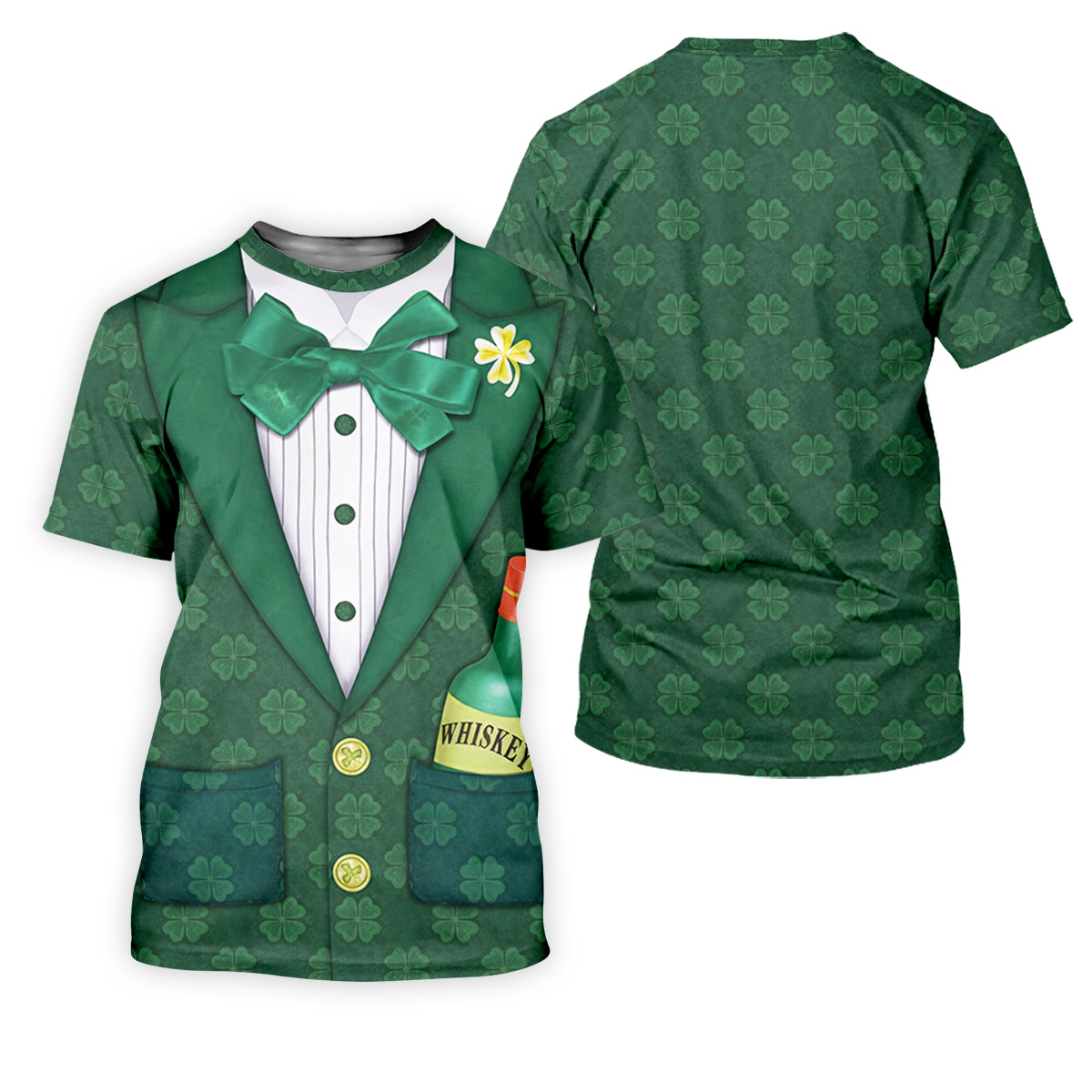 St Patrick's Day Green Shamrock Suit Whiskey Golf Print Golf Shirt, Polo Shirts For Men, Golf Shirts For Men
